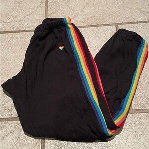 Spiritual Gangster - Gray Rainbow Stripe Cropped Sweatpants - Women’s Size- XS